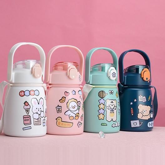 BÌNH NƯỚC GIỮ NHIỆT LÕI INOX 304 KHÔNG GỈ AN TOÀN ĐÁNG YÊU CÓ ỐNG HÚT TẶNG KÈM STICKER DÁN NGỘ NGHĨNH