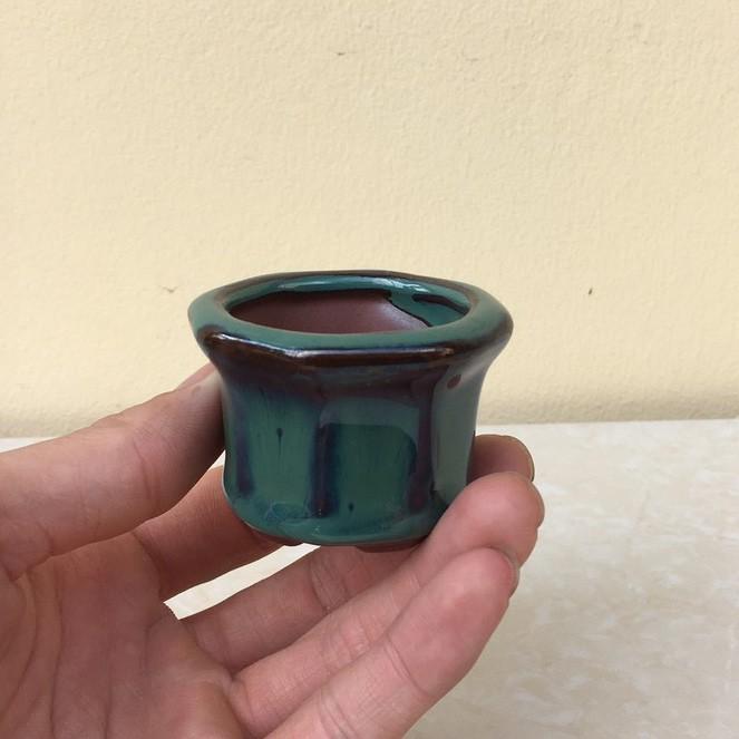 Chậu bonsai Lục giác loe siêu mini men hỏa biến gốm Bát tràng 1 size BM-52