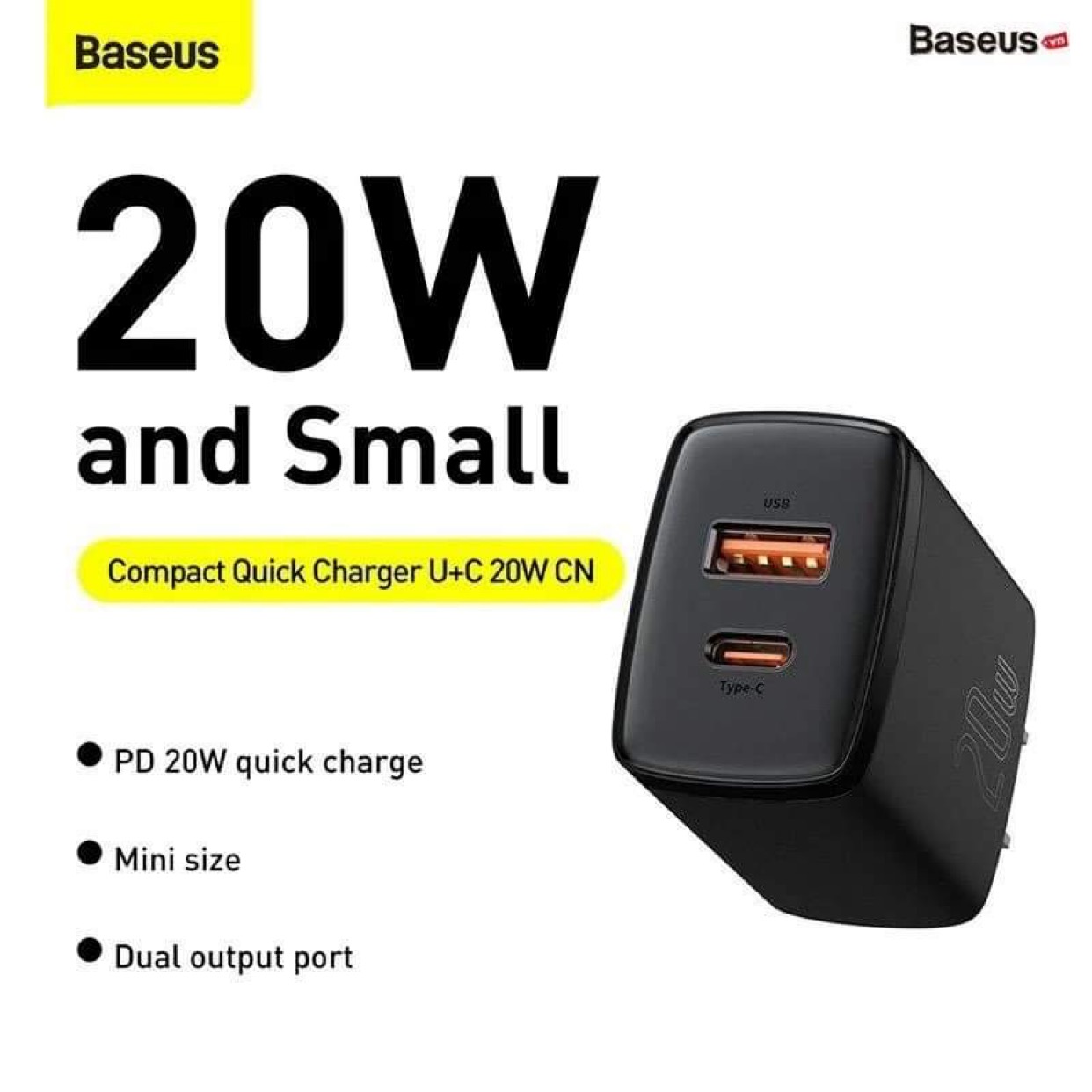 Củ sạc 20W Baseus - Hỗ trợ sạc nhanh QC3.0 - Dùng tốt cho các dòng IP, thiết bị Androi - An Toàn -Hàng Chính Hãng