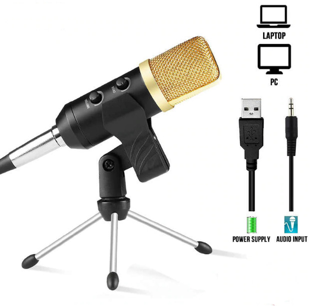 Micro USB Glosrik GL750 - Mic thu âm, livestream, chat voice, karaoke đa năng (Đi kèm chân đế, đầu bịt) - màu vàng