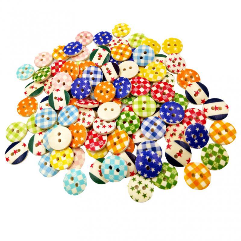 100pcs Wooden Round 2-Hole Buttons Flatback for Scrapbooking Sewing 15mm