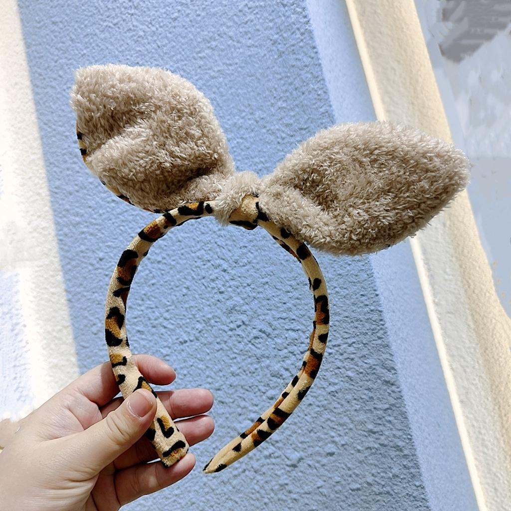 Băng đô cài tóc tai thỏ, tai gấu họa tiết da beo lông xù xinh xắn Nunam shop