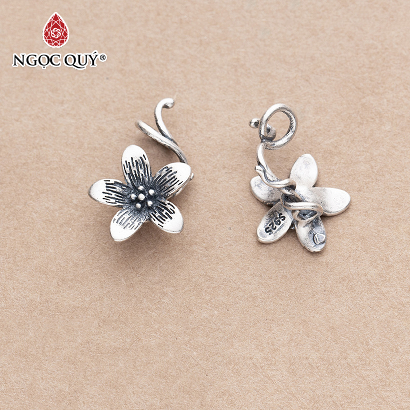 Charm bạc hoa 5 cánh treo - Ngọc Quý Gemstones