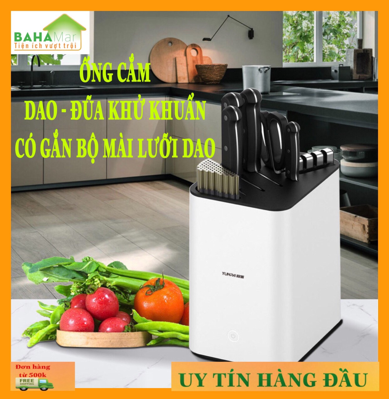 ỐNG CẮM DAO -ĐŨA KHỬ KHUẨN CÓ GẮN BỘ MÀI LƯỠI DAO "BAHAMAR" diệt 99,99% vi khuẩn có hại cho tiêu hóa, sinh hoạt