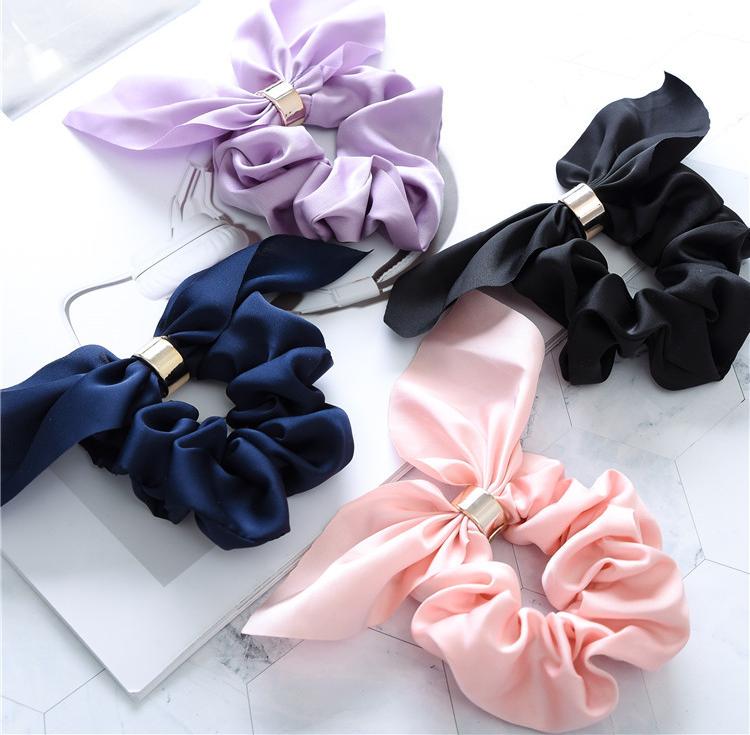 Dây buộc tóc Scrunchies lụa bóng dễ thương có nhẫn HD82