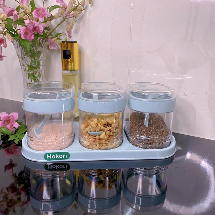 Bộ 3 Hũ Đựng Gia Vị Việt Nhật HOKORI Cao Cấp, Hũ Đựng Gia Vị Đẹp Có Kèm Thìa Tiện Lợi_Nutosan