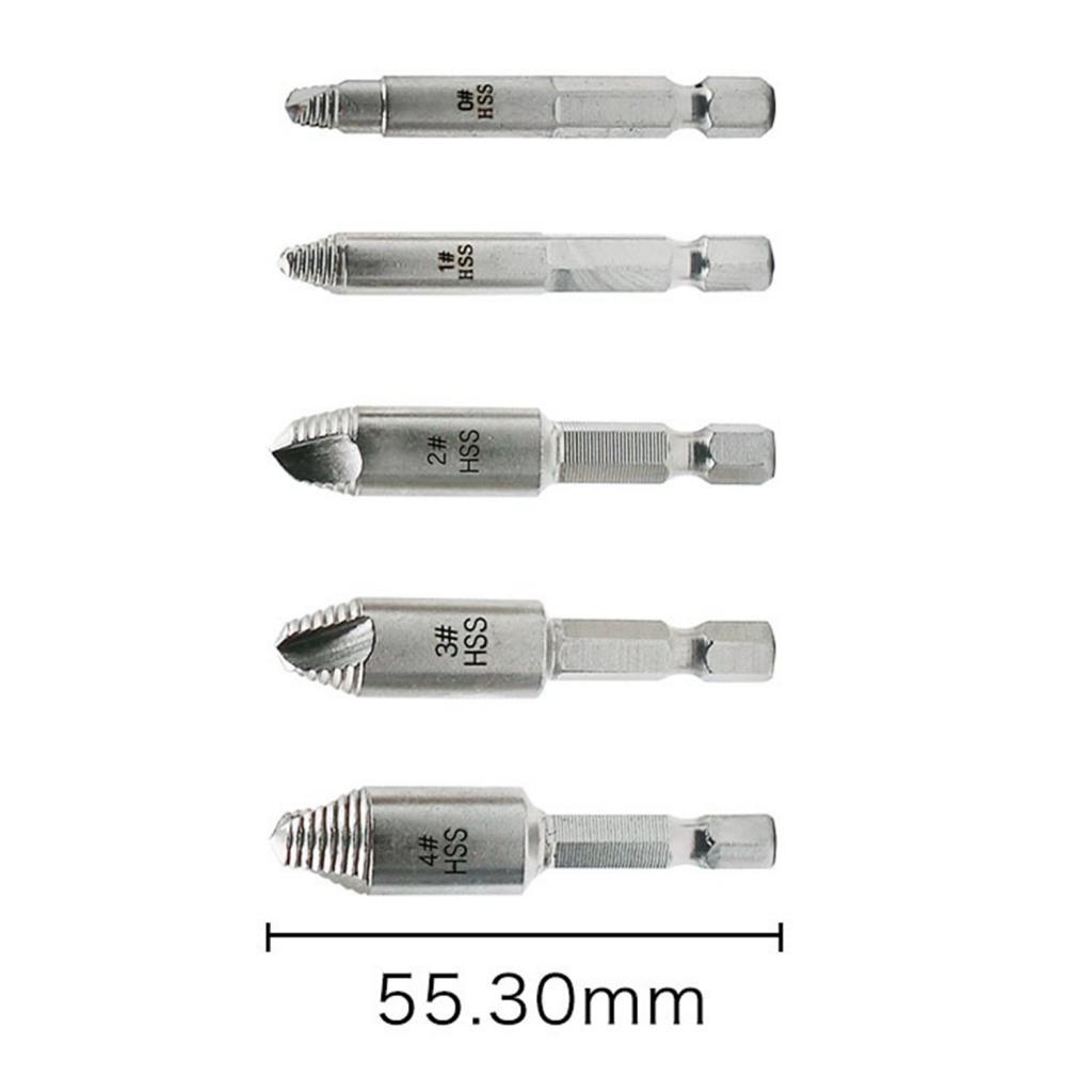 5pcs Hex Shank 1/4 Inch 6.35mm HSS Stripped Screw Extractor Set with Storage Box