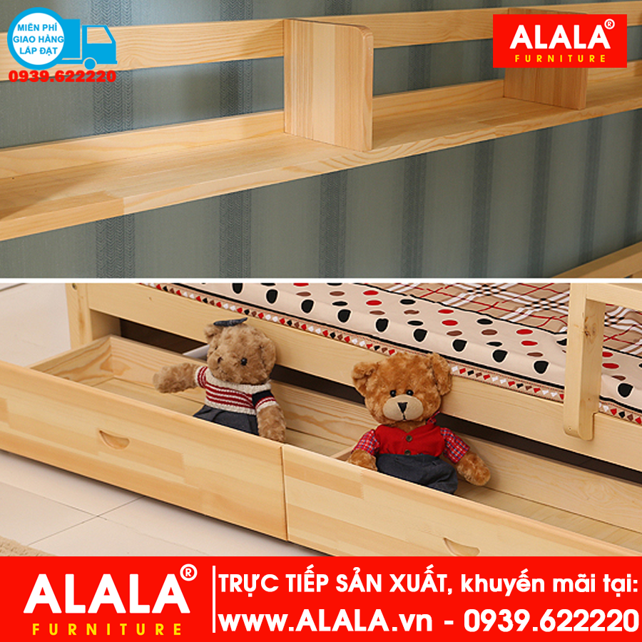 Giường tầng ALALA101 gỗ thông nhập khẩu - www.ALALA.vn® - Za.lo: 0939.622220