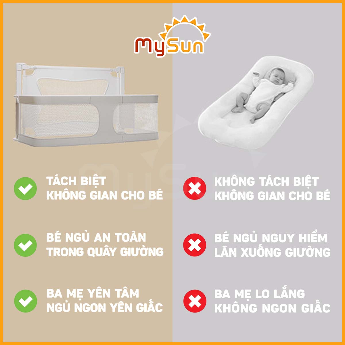 Quây cũi giường cho em bé sơ sinh cao cấp MySun