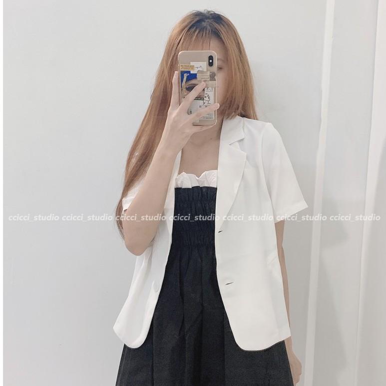 Blaze Áo Khoác Vest Form Tay Ngắn Croptop Basic Ulzzang Mùa Hè