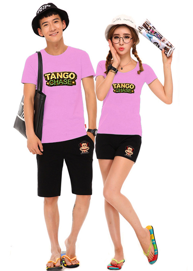 Bộ Áo Thun Đôi Nam Nữ Tango Màu Hồng Phấn