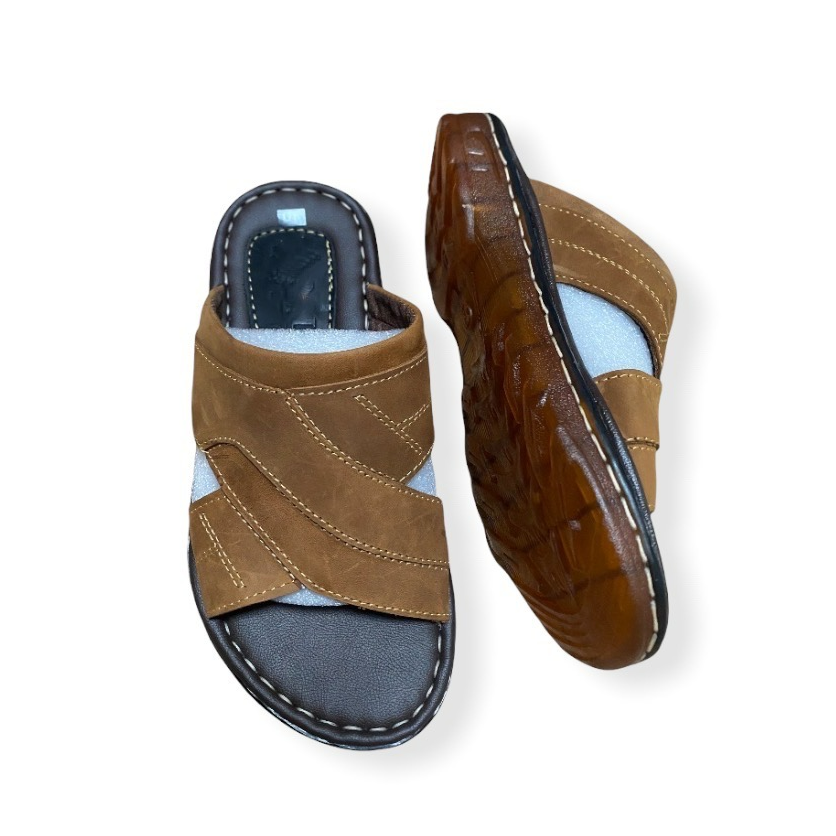 Dép nam quai ngang da bò cực đẹp cao cấp mang êm chân ms 060