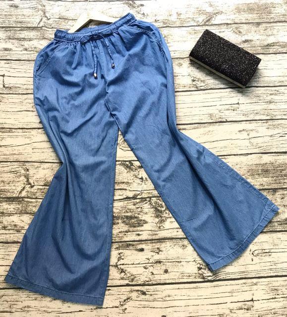 QUẦN DENIM ỐNG SUÔNG LƯNG THUN