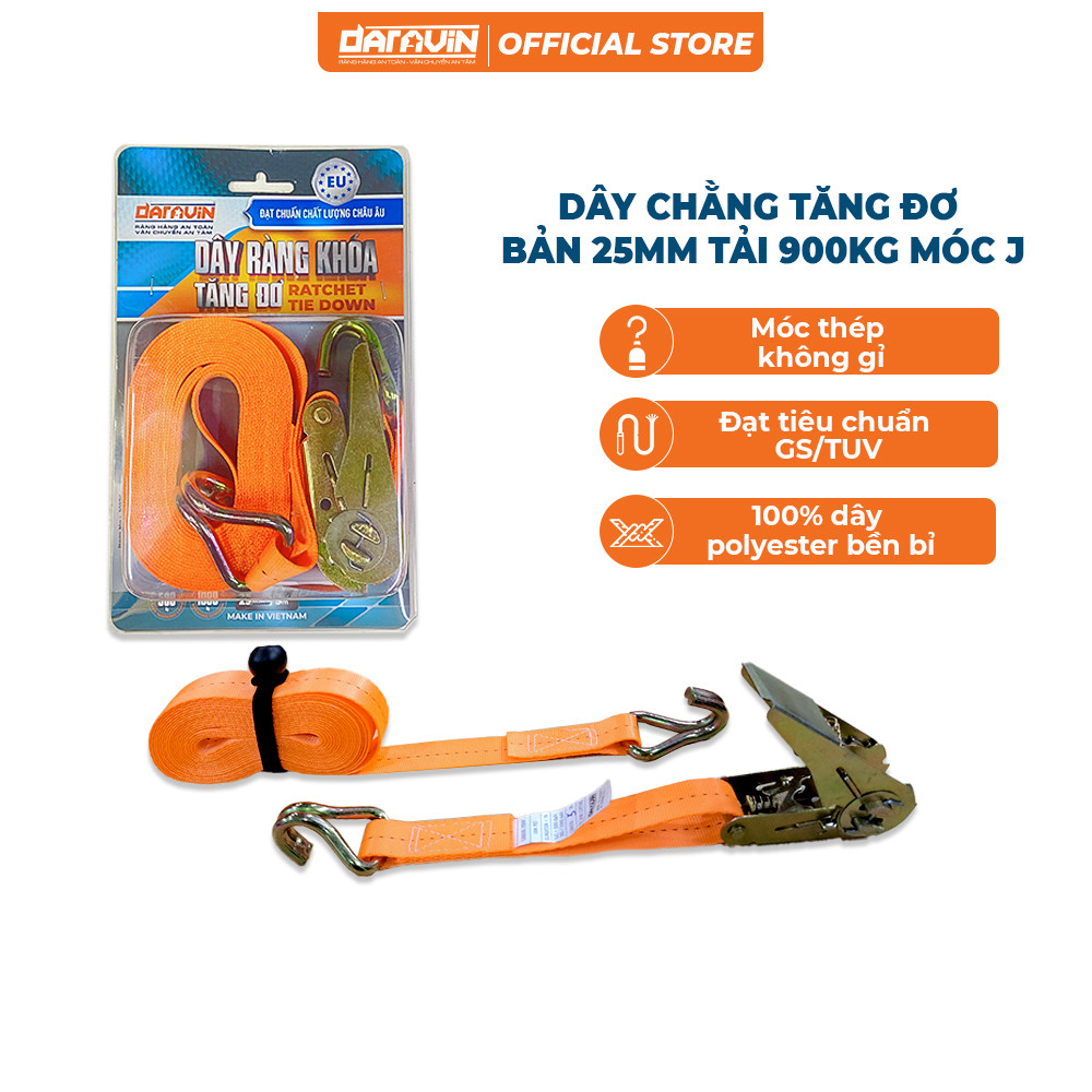 Dây Chằng Hàng Hóa Tăng Đơ Bản 25mm Tải 900kg Móc J