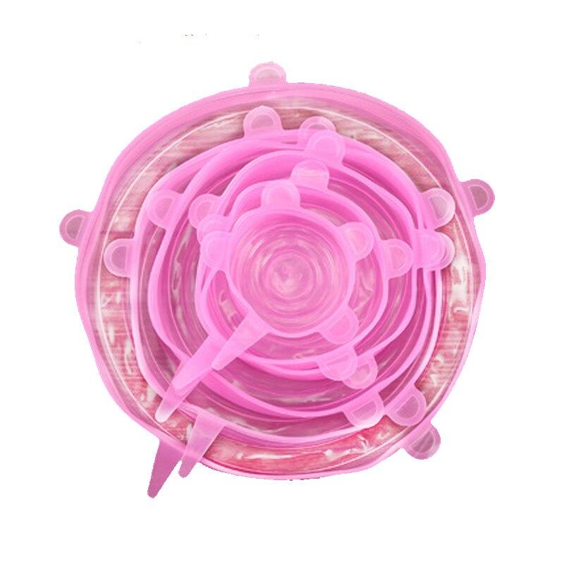 6 Pcs Food Wraps Reusable Silicone Food Fresh Keeping Sealed Covers Silicone Seal Vacuum Stretch Lids Saran Wraps Organization