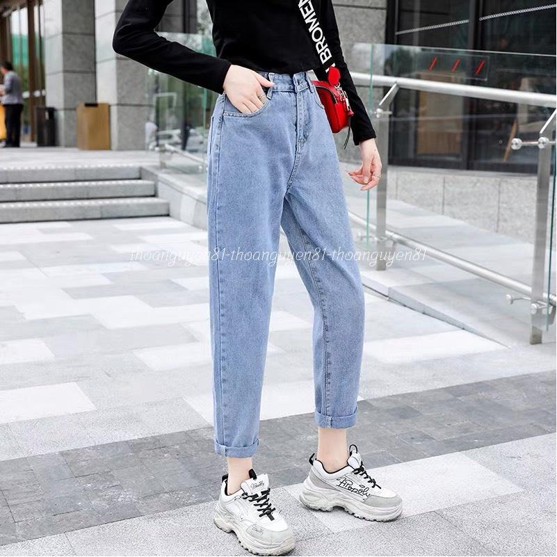 Quần Jean Baggy Nữ Dáng Lỡ Cạp Cao Trơn