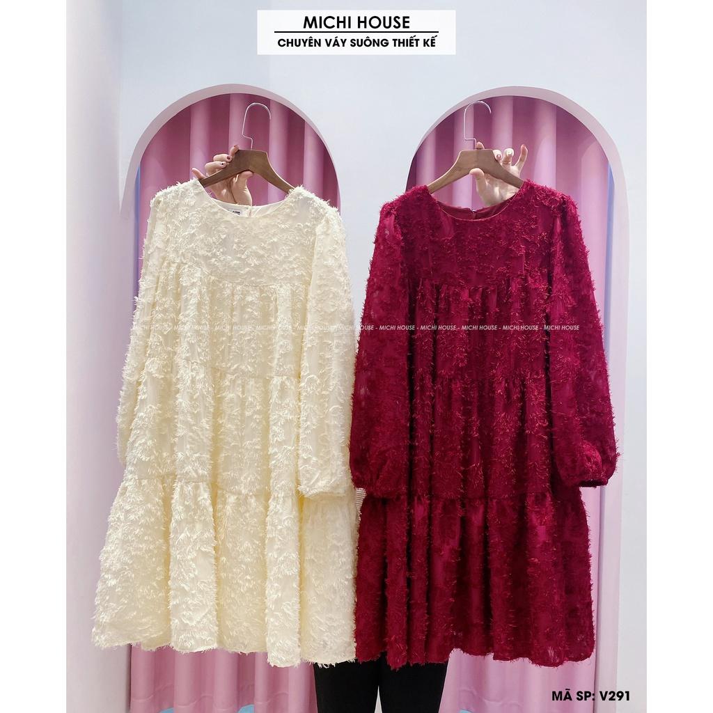 Đầm Suông Babydoll Đỏ Kem MICHI House Váy Xuông Rộng Dài tay Cổ tròn Freesize Dễ Mặc Xinh V291