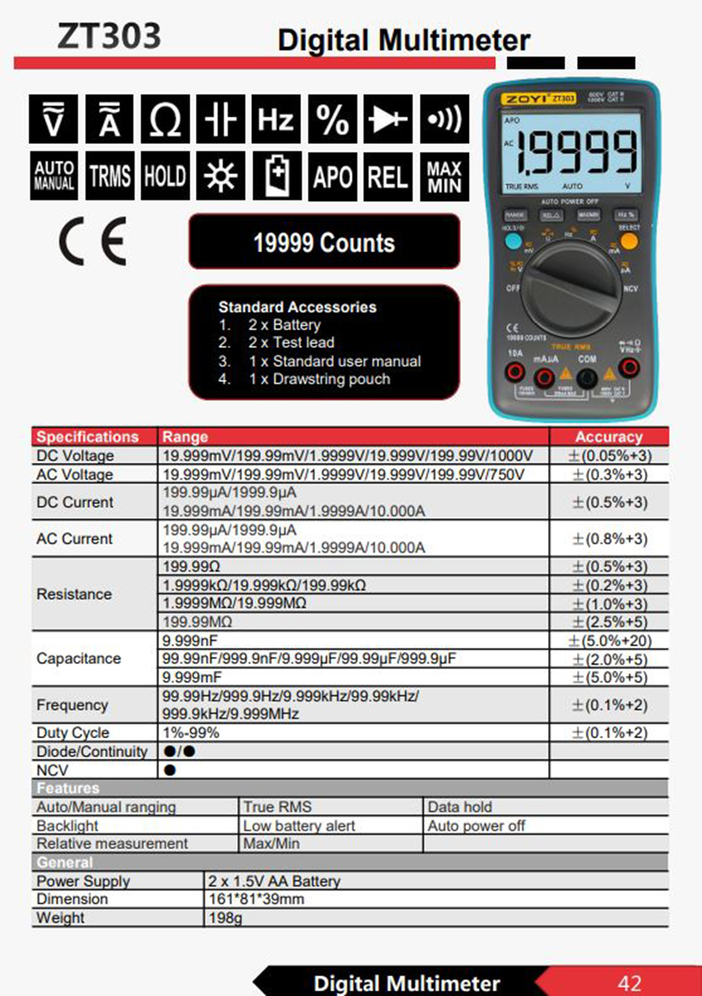 Đồng hồ đo điện vạn năng kỹ thuật số ZT-303 - Bảo Hành 12 Tháng