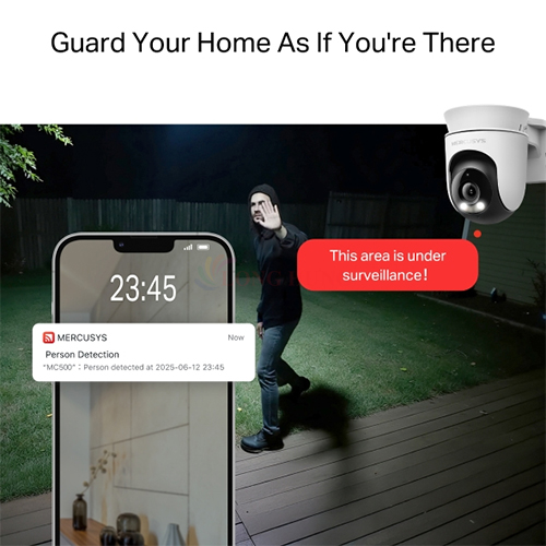 Camera ngoài trời Mercusys Outdoor Pan/Tilt Home Security Wifi 1080p Full HD MC500 - Hàng chính hãng