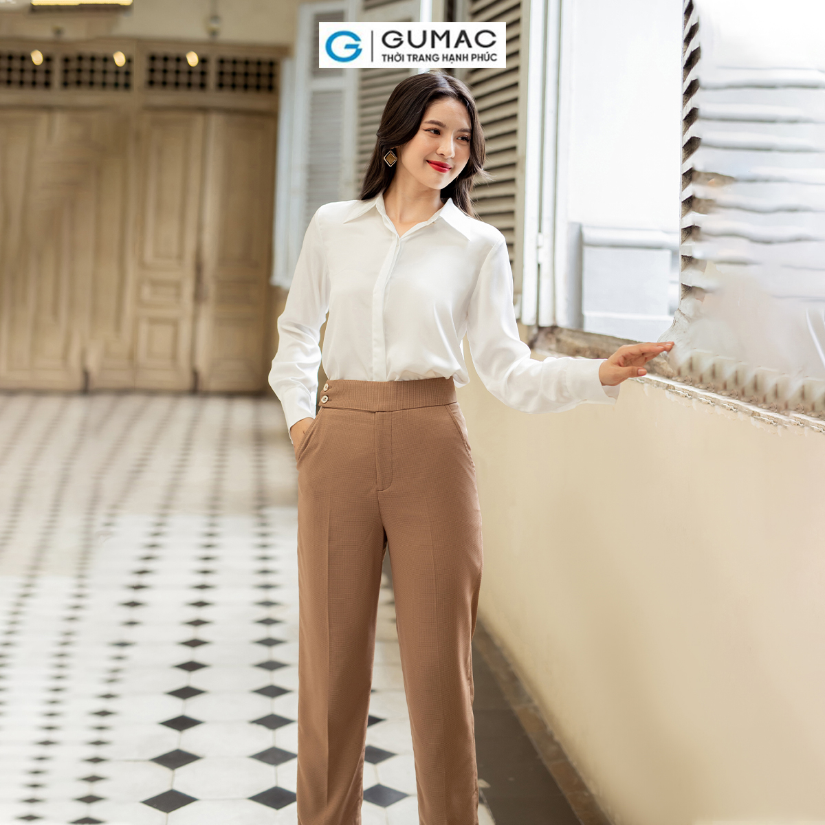 Quần tây nữ ống đứng phối 2 nút công sở tôn dáng thanh lịch thời trang GUMAC QD07051