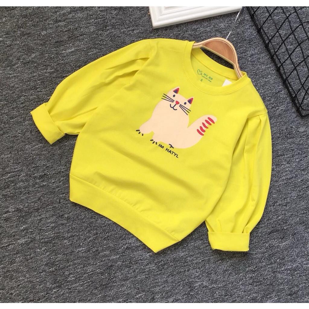 Áo thun dài tay cho bé gái hình Mèo size 9-27kg chất thun cotton mềm mát