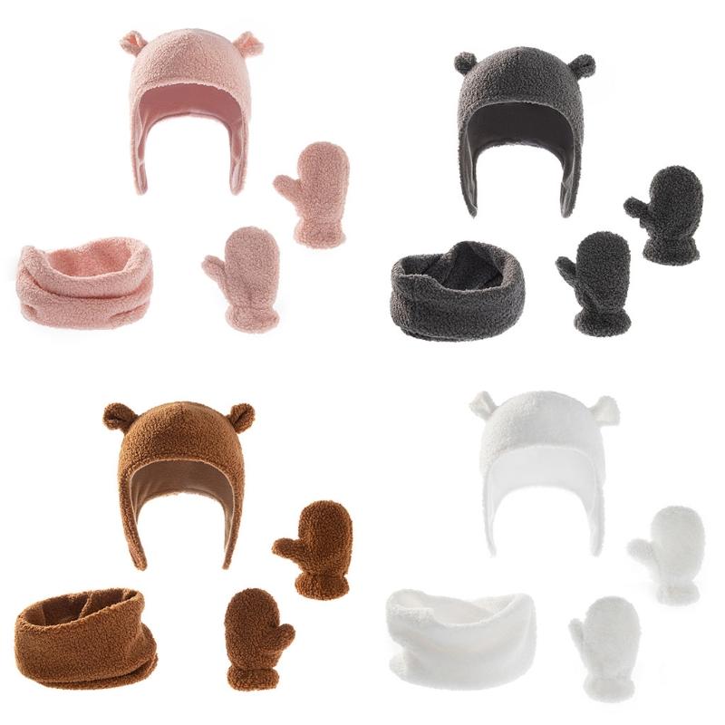 Bộ 3 Nón Trẻ Em Yếm Găng Tay Hở Ngón Bộ Ấm Cúng Mùa Đông Bò Khăn Choàng Cổ Găng Tay Bộ Ấm Tương Thích Với 1-4 tuổi Trẻ Em