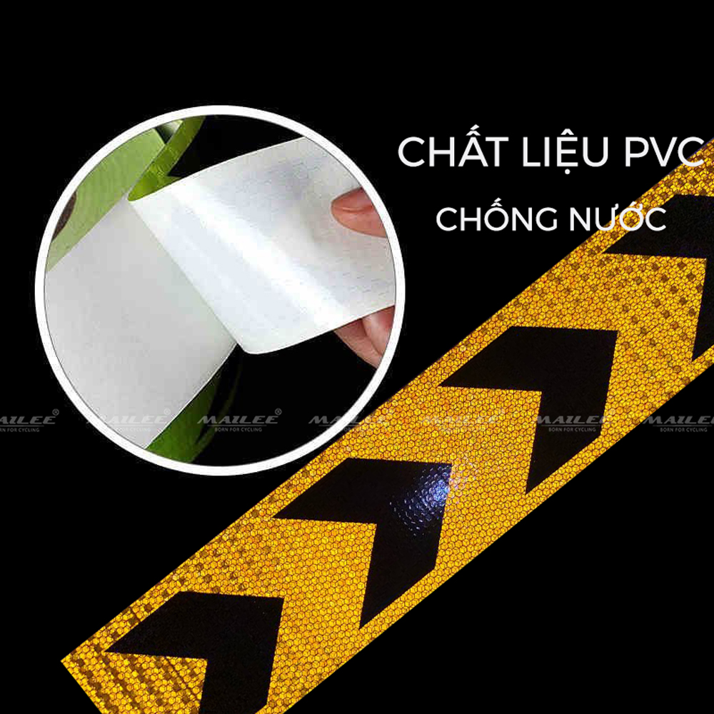 Cuộn Phản Quang khổ rộng 10 cm x 25 mét, Cảnh Báo An Toàn Hình Mũi Tên Dùng Dán Xe Ô tô, Thùng Xe Tải, An Toàn, chất liệu PVC Chống Thấm Nước - Mũi Tên Vàng Đen - Mai Lee