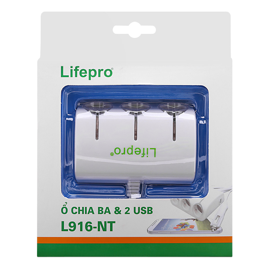 Ổ Chia Ba Và 2 USB Trên Ô Tô Lifepro L916-NT - Trắng