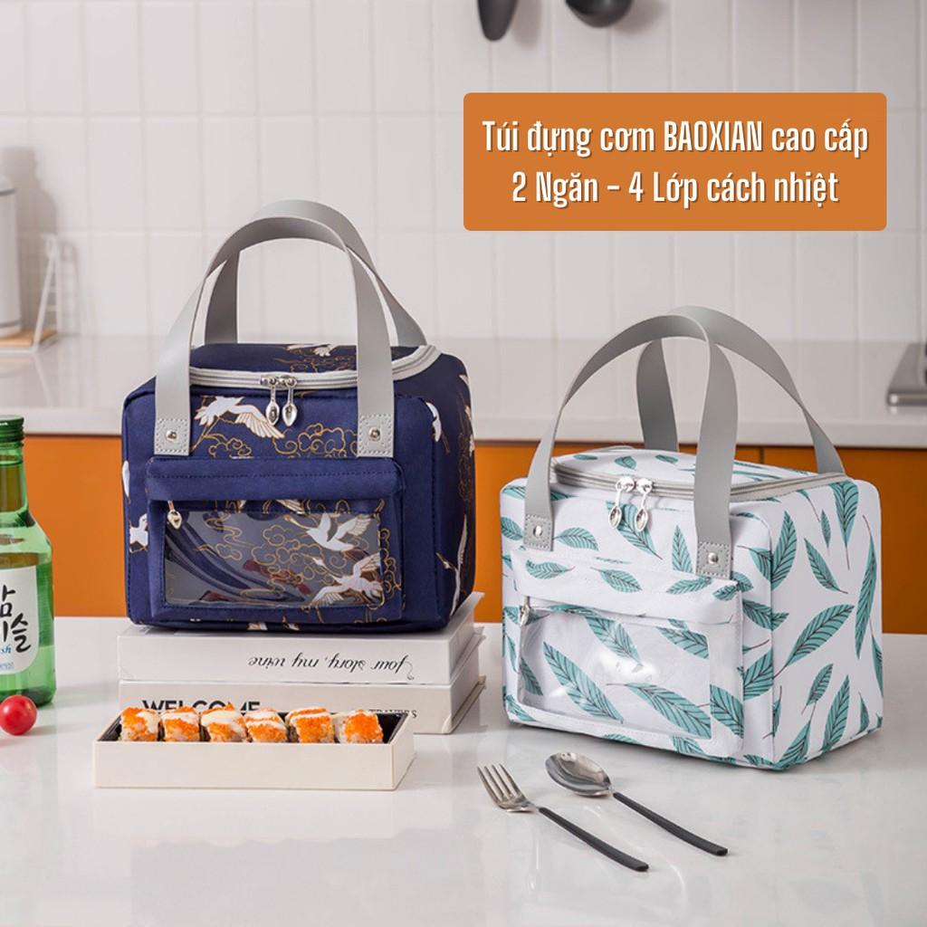 Túi đựng cơm, túi đựng đồ picnic cao cấp size to - 2 ngăn - 4 lớp lót cách nhiệt chống thấm nước TĐC09