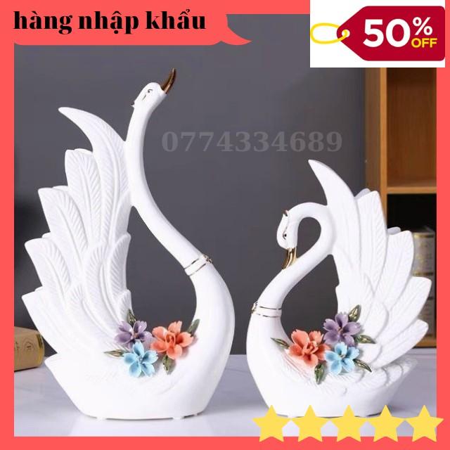 Tượng Đôi Chim Thiên Nga Trống Mái Chất Liệu Gốm Sứ Cao Cấp Nhập Khẩu Sang Chảnh-Decor Bàn