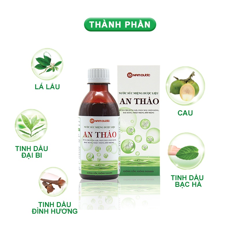 Nước súc miệng dược liệu An Thảo, làm sạch mảng bám và khử mùi khoang miệng, giúp răng chắc khỏe
