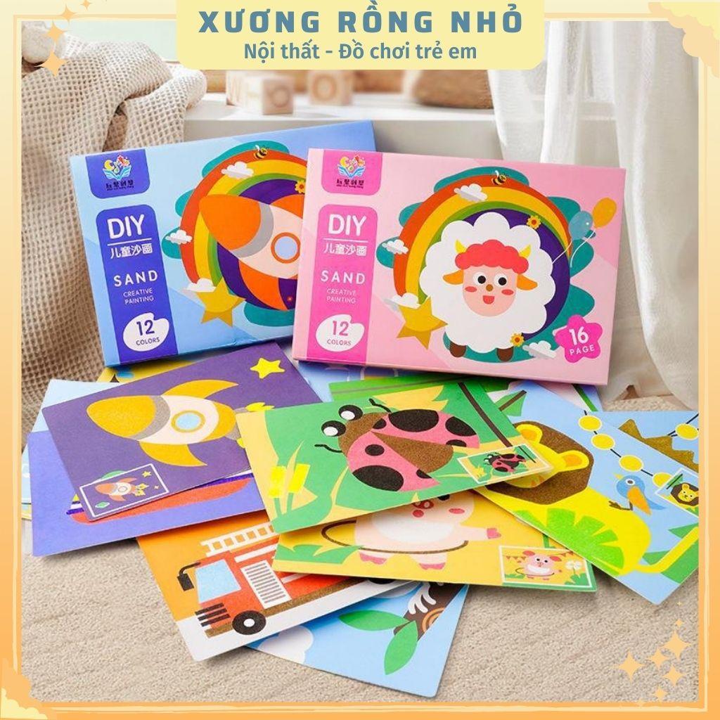 Hộp Tranh Cát 16 tranh tặng kèm 12 màu cát Sand Painting DIY, đồ chơi DIY cho bé sáng tạo