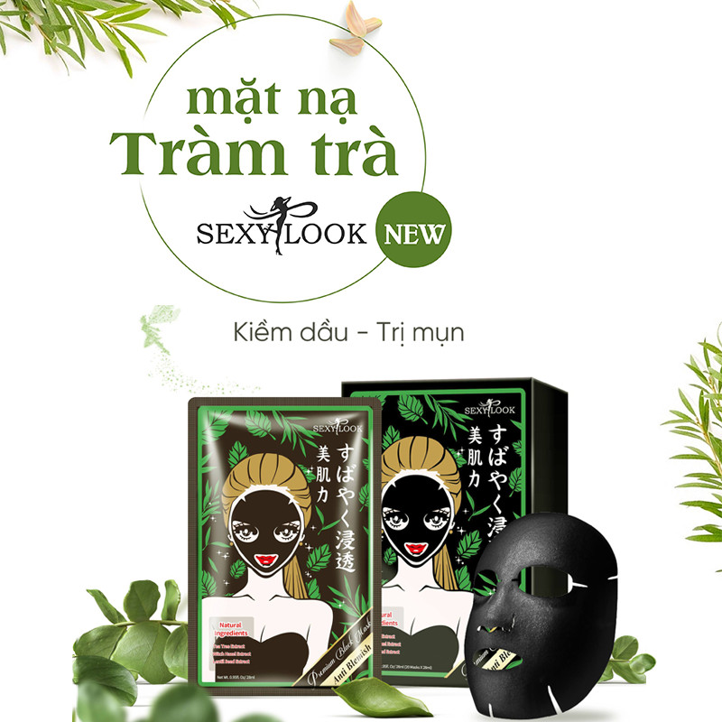 Hộp 20 Miếng Mặt Nạ Tràm Trà Kiểm Soát Dầu Và Mụn SEXYLOOK Tea Tree Anti Blemish Black Facial Mask