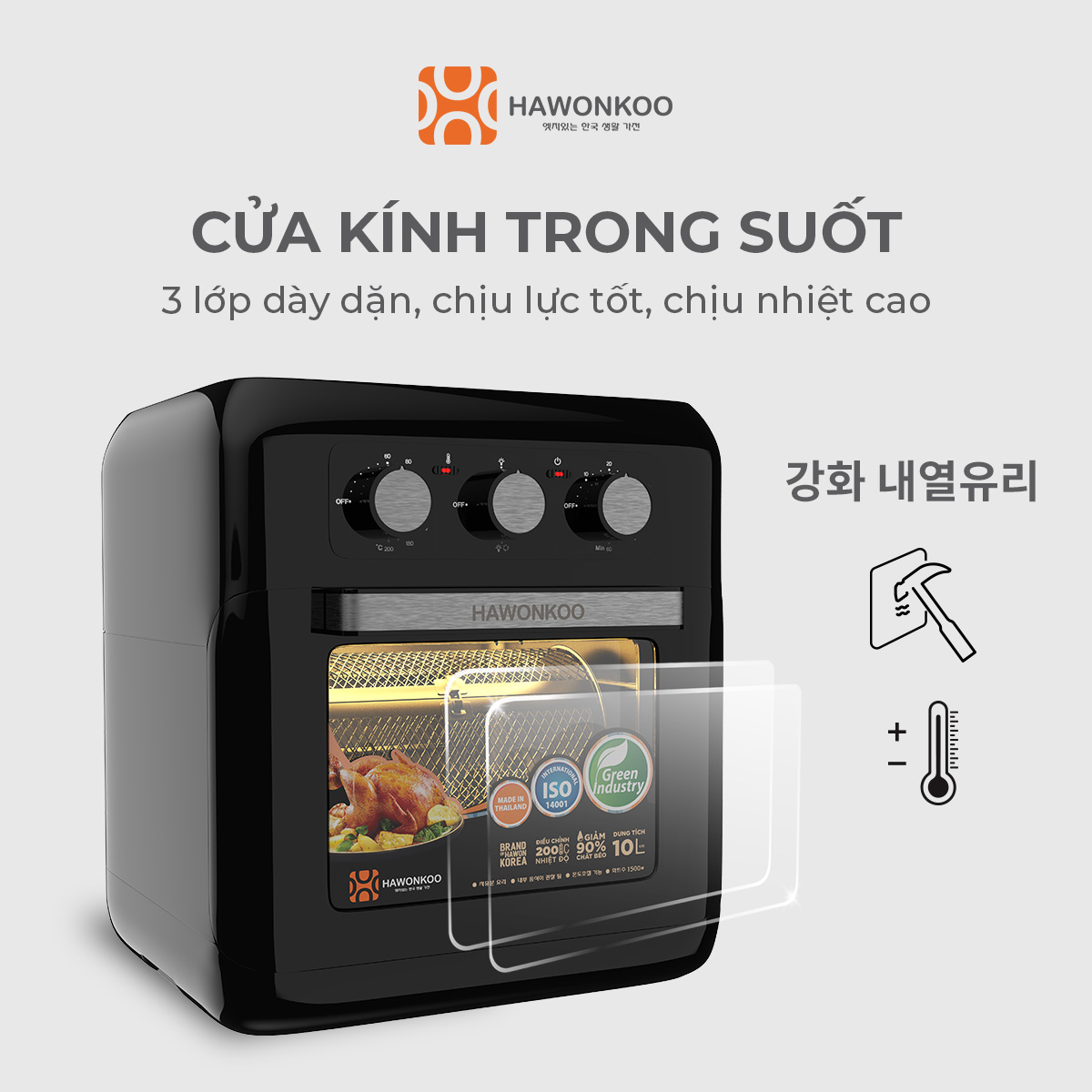 Nồi Chiên Không Dầu Cơ HAWONKOO AFH-100-TQ 10 Lít 1500W Hàng Chính Hãng Bảo Hành 12 Tháng - Thương Hiệu Hàn Quốc