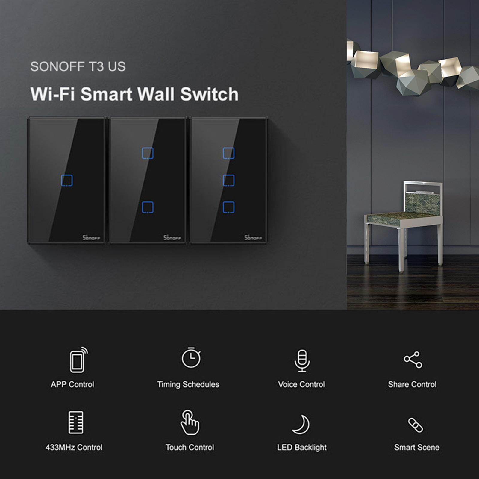 Công tắc wifi thông minh SONOFF T3US3C-TX 3 có điều khiển 433Mhz RF