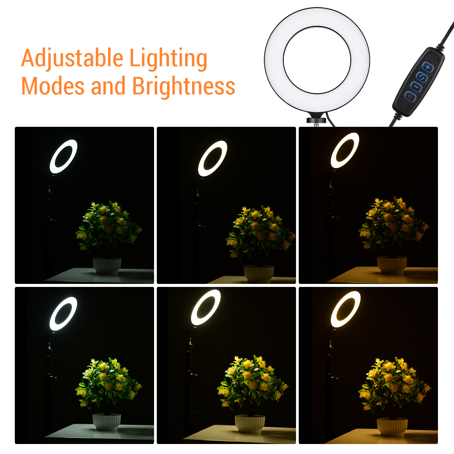 Đèn LED vòng tròn nhỏ 16cm / 6 inch hỗ trợ 3 chế độ chiếu sáng có thể điều chỉnh