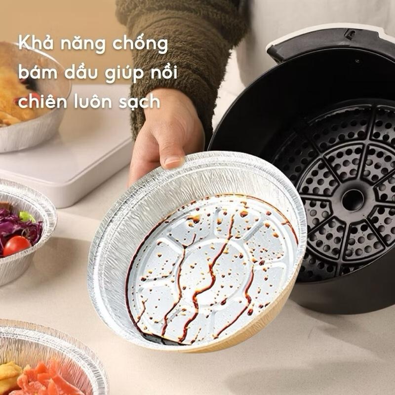 [AnhOtShop] Combo 100 Khay Giấy Bạc 22cm Lót Nồi Chiên Không Dầu – Tái Sử Dụng, Dùng Nướng Chiên Đồ Nhà Bếp
