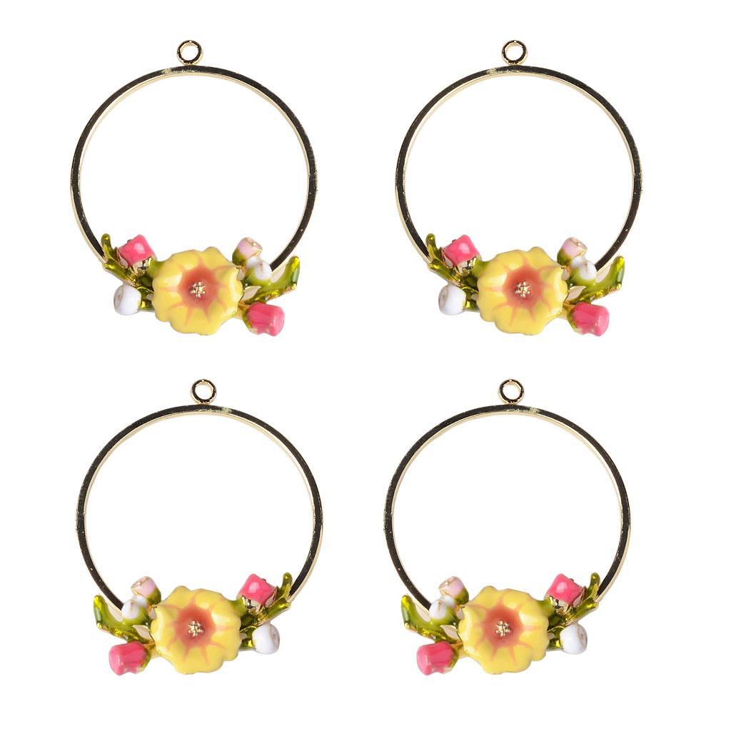 4 Pcs Gold Alloy Enamel Flower Charms Pendants DIY Jewelry Making Findings