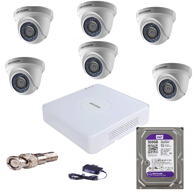 TRỌN BỘ 6 CAMERA HIKVISION DS-2CE56D0T-IR VÀ DS-7108HQHI-K1. HDD WD 500GB (Hàng chính hãng)