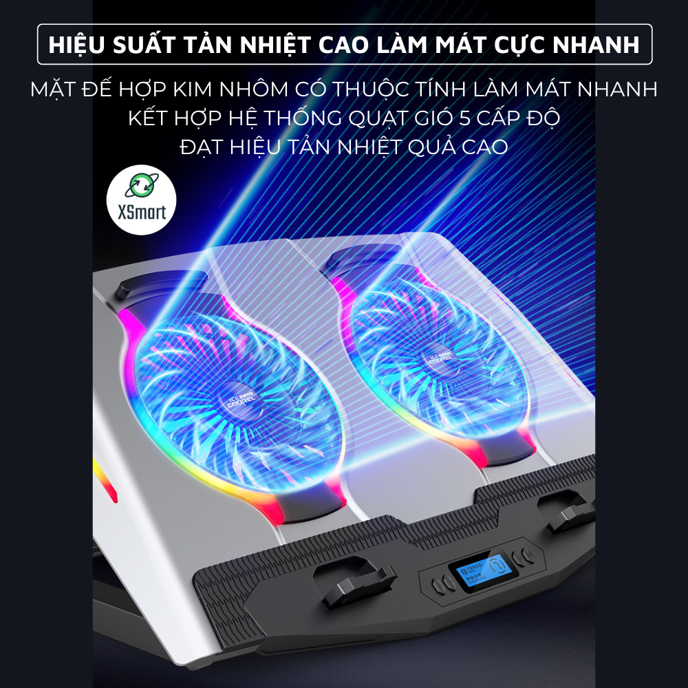 Đế Giá Đỡ Quạt Tản Nhiệt N9 Cao Cấp Hệ Thống Quạt Kép Turbo Cực Mát Led RGB 7 Chế Độ, Chất Liệu Hợp Kim Nhôm Cao Cấp, Tương Thích Với Laptop Dưới 17Inch-Hàng Chính Hãng