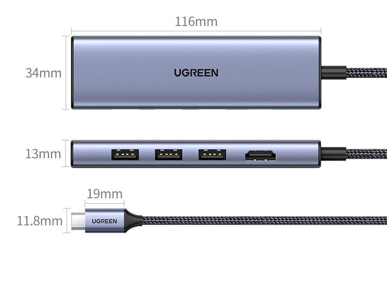 Ugreen UG25124CM511TK USB type C sang 1 x HDMI 4K30Hz + 3 x USB3.0 + TF + SD Bộ chuyển 6in1 - HÀNG CHÍNH HÃNG