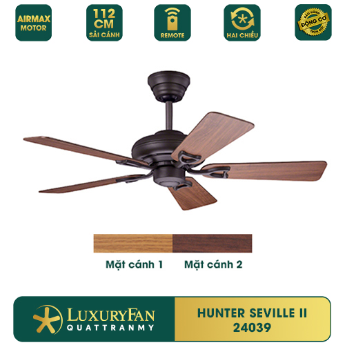 Quạt trần Mỹ HUNTER SEVILLE II - Điều khiển từ xa, sải cánh 112cm - Hàng chính hãng