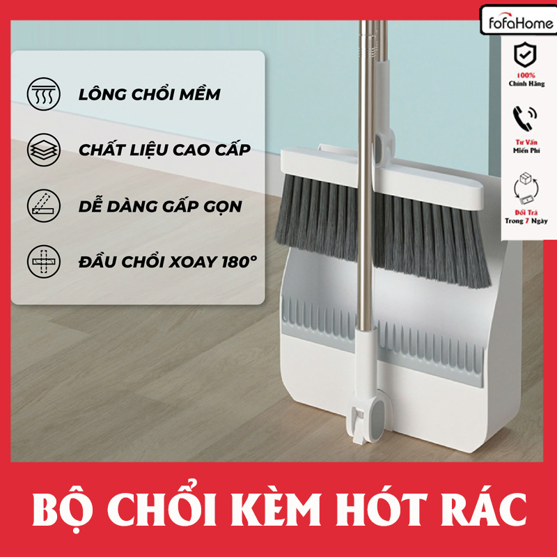 Chổi Quét Nhà Gấp Gọn Thông Minh Kèm Hót Rác Cán Dài 2 Trong 1 Đa Năng. Xoay 180 Độ Quét Sạch Mọi Ngóc Ngách Trong Nhà