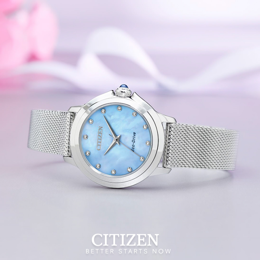 Đồng Hồ Nữ Citizen Đính Kim Cương Dây Thép Không Gỉ EM0790-55N - Mặt Xà Cừ (Sapphire)