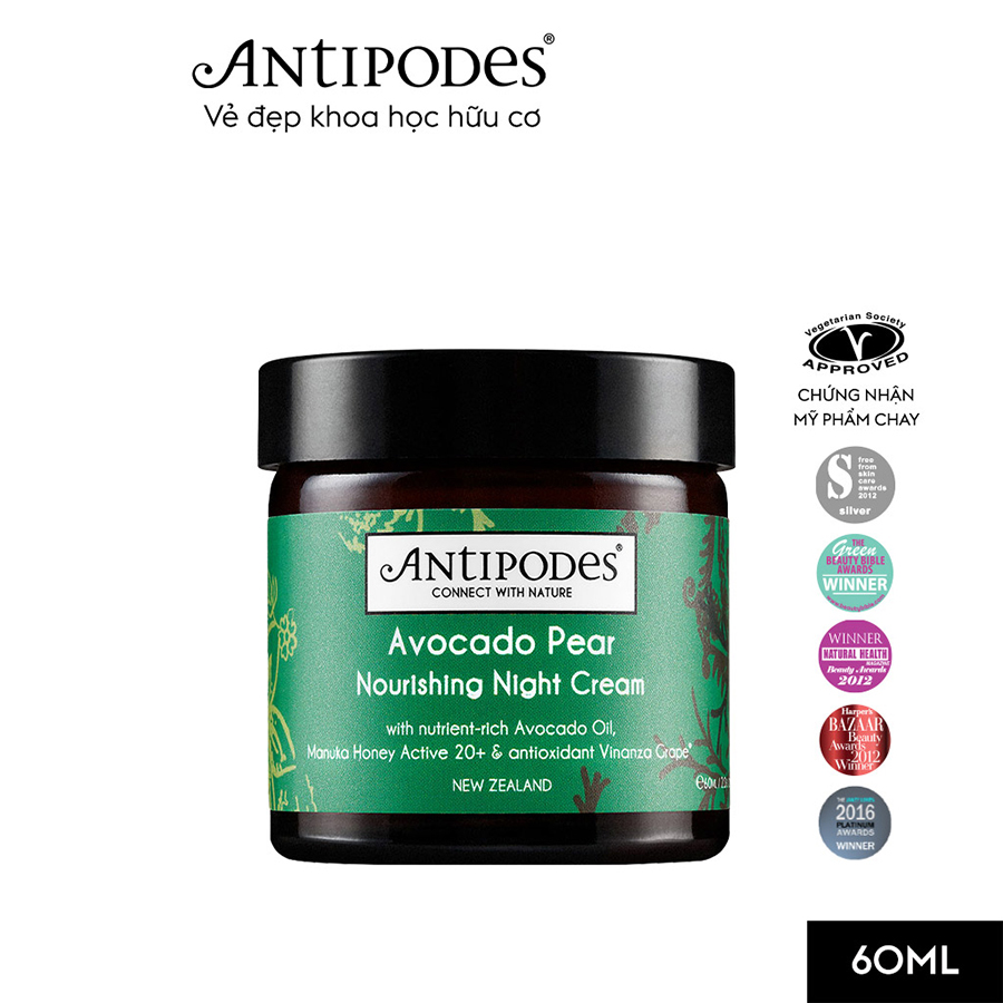 Kem Dưỡng Da Ban Đêm Antipodes Avocado Pear Nourishing Night Cream 60ml (TẶNG Sữa Rửa Mặt Hỗ Trợ Tẩy Trang Dành Cho Da Nhạy Cảm Antipodes Grace Gentle Cream Cleanser &amp; Makeup Remover 120ml)