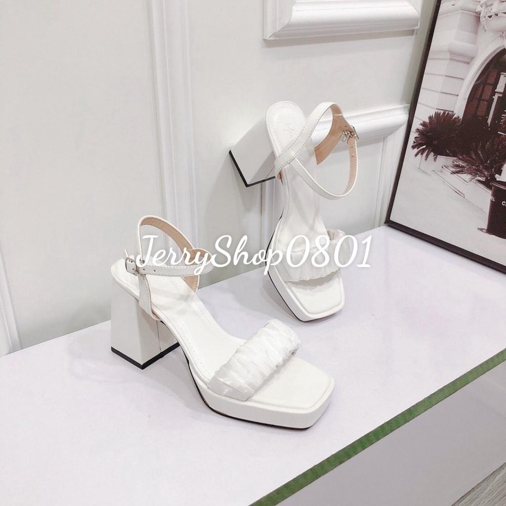 Giày Sandal cao gót nữ 10p ĐÚP MŨI QUAI NHÚN GÓT VUÔNG mẫu mới