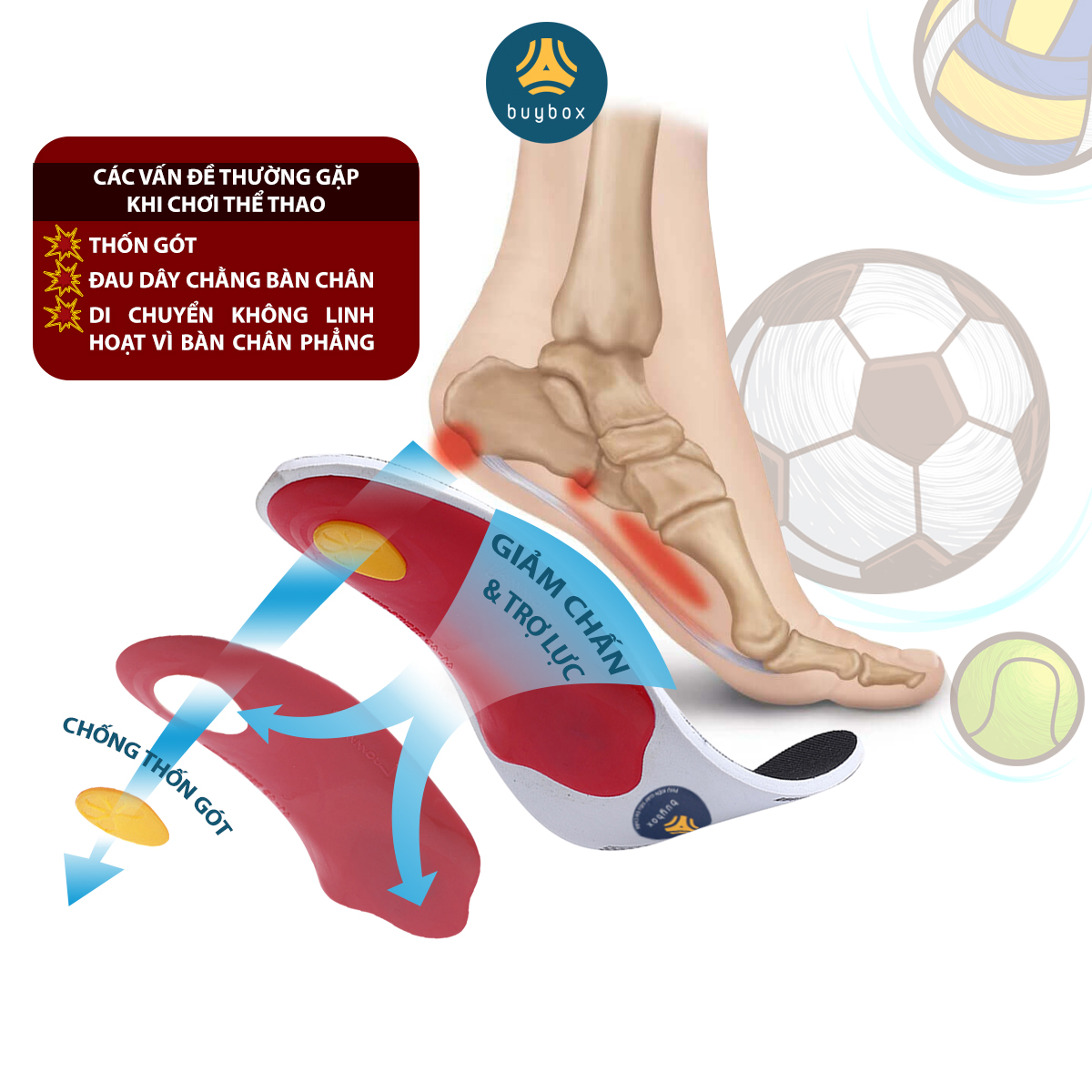 Lót giày thể thao 4D ốp nhựa trợ lực gan bàn chân dùng mang giày đá bóng, bóng chuyền, bóng rổ - buybox - BBPK179