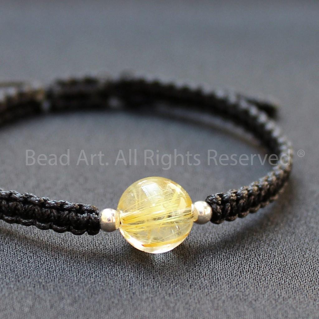 Vòng Tay Thắt Dây Thạch Anh Tóc Vàng 9MM, Golden Rutilated Quartz Tự Nhiên Loại A, Mệnh Thổ, Kim, Vòng Tay Phong Thuỷ, Chuỗi Hạt - Bead Art