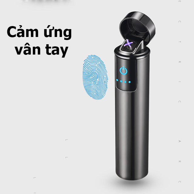 Hôp Quẹt Bật Lửa Điên 2 Tia FC-023, Cảm Ứng Vân Tay Kiêm Đèn Báo Pin Cao Cấp