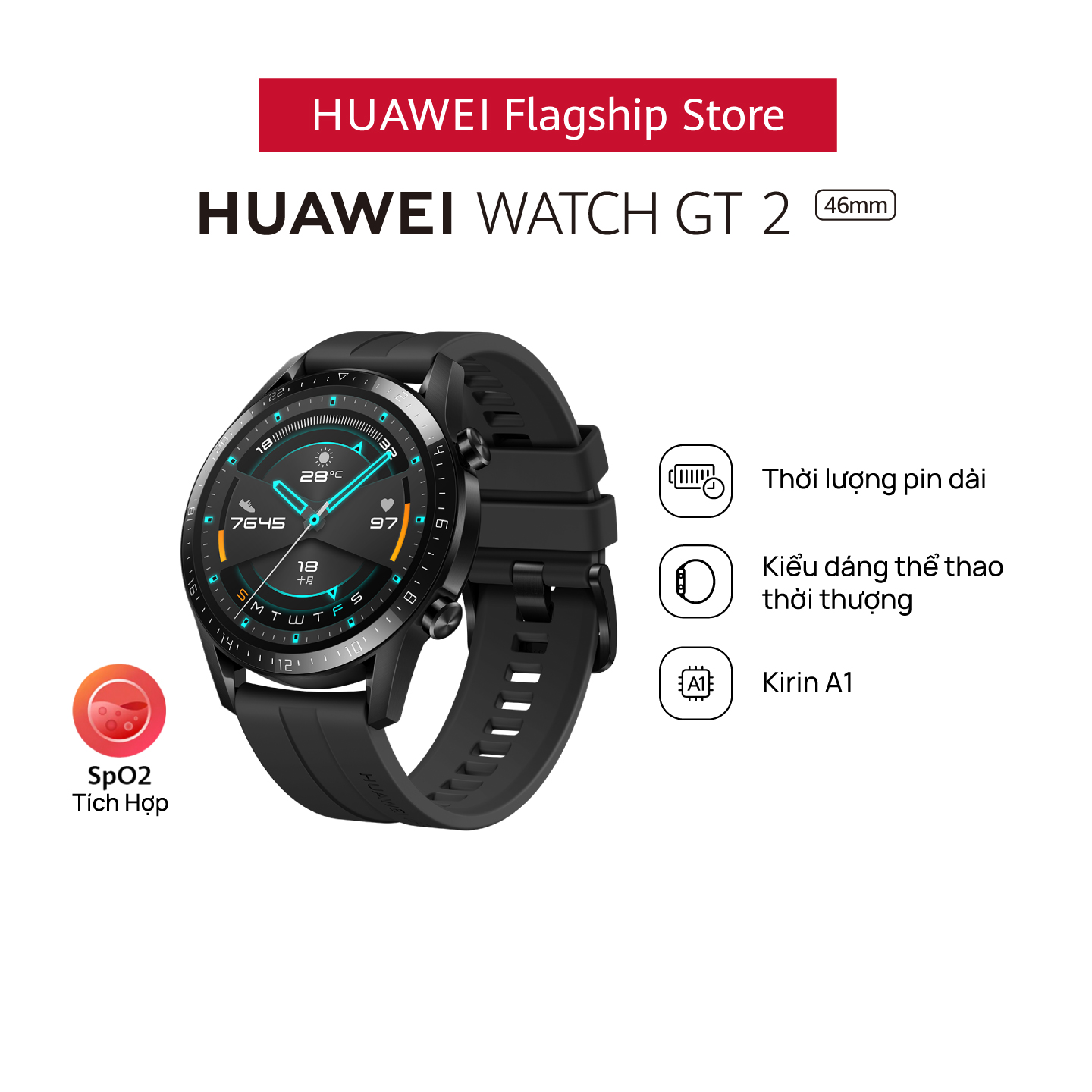 Đồng Hồ Thông Minh Huawei Watch GT2 | Kirin A1 | Thời Lượng Pin Dài | Kiểu Dáng Thể Thao Thời Thượng | Hàng Chính Hãng